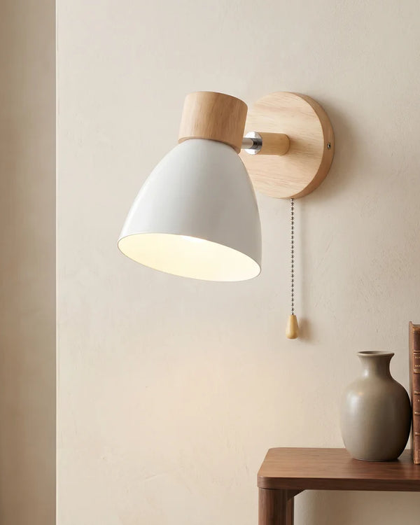 Nordic Wood Wall Sconce with Pull Switch | 5 Colors | Qonforta