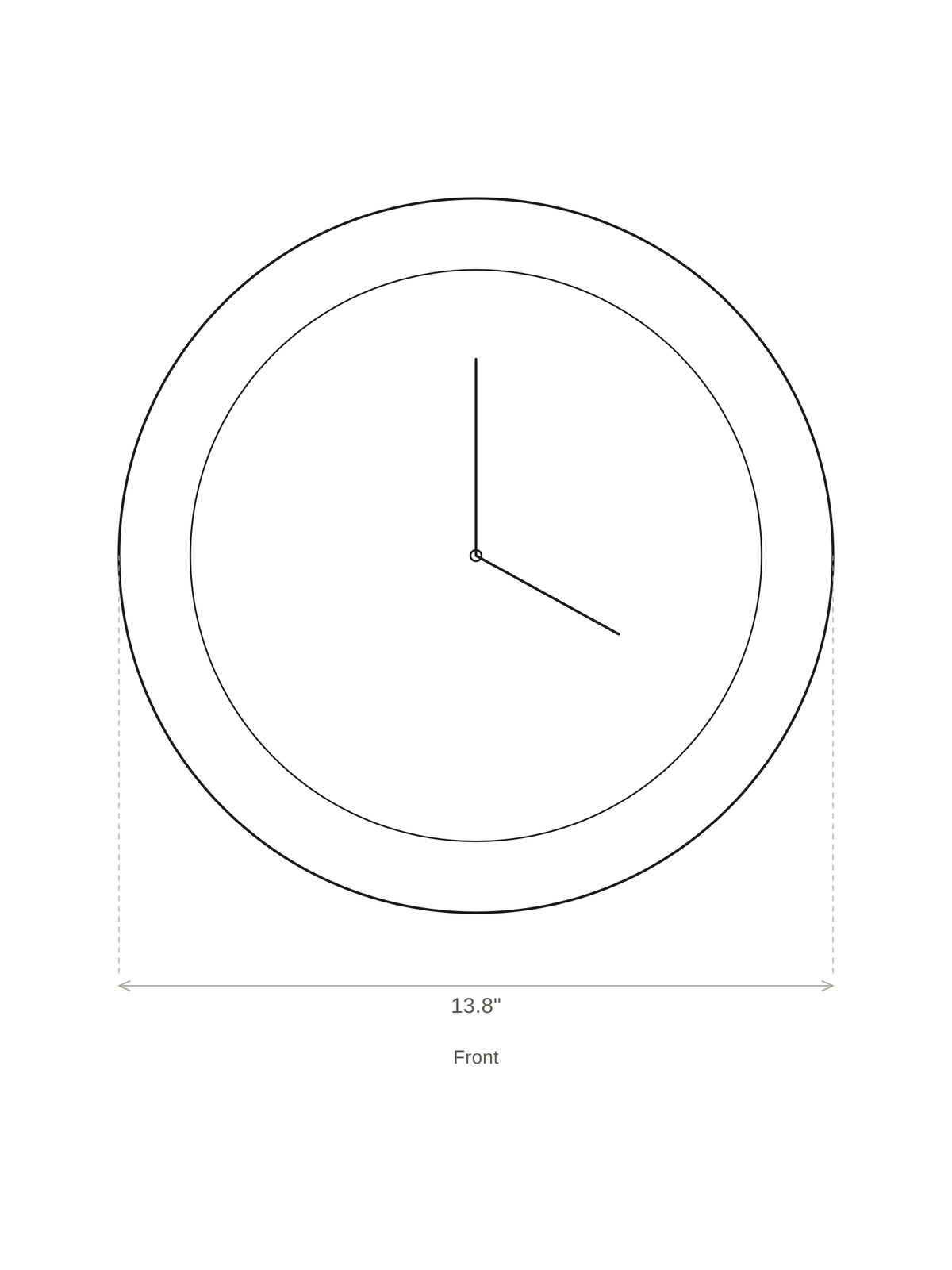 Size chart for the Betulla wooden wall clock showing a 13.8 in diameter face