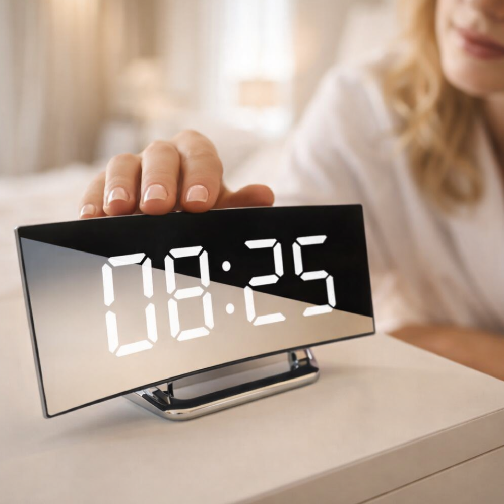 Curved LED Digital Alarm Clock | Adjustable Dimming | Qonforta