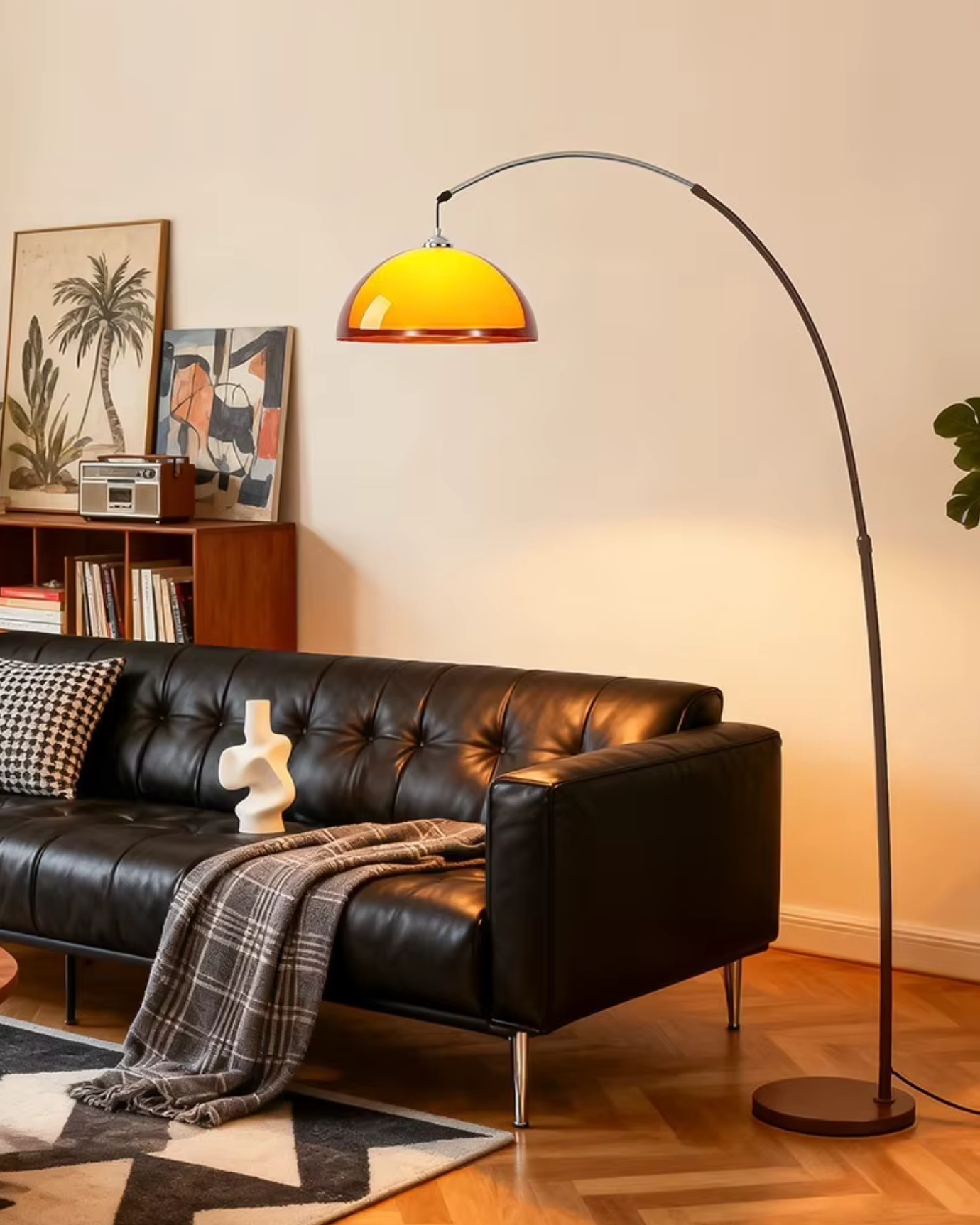 Ventoro Arc Floor Lamp | Mid-Century Walnut Finish | Qonforta