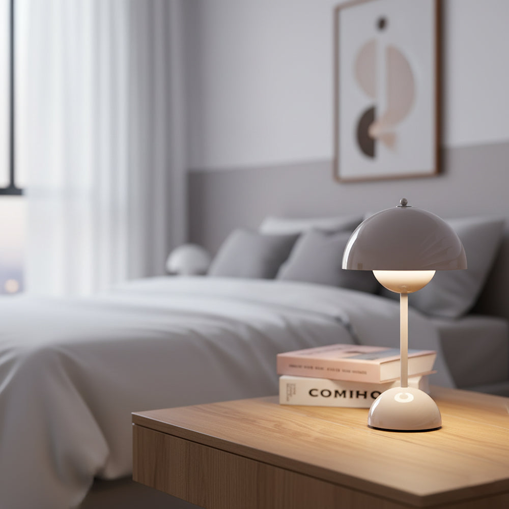 Rechargeable cordless LED table lamp side profile view