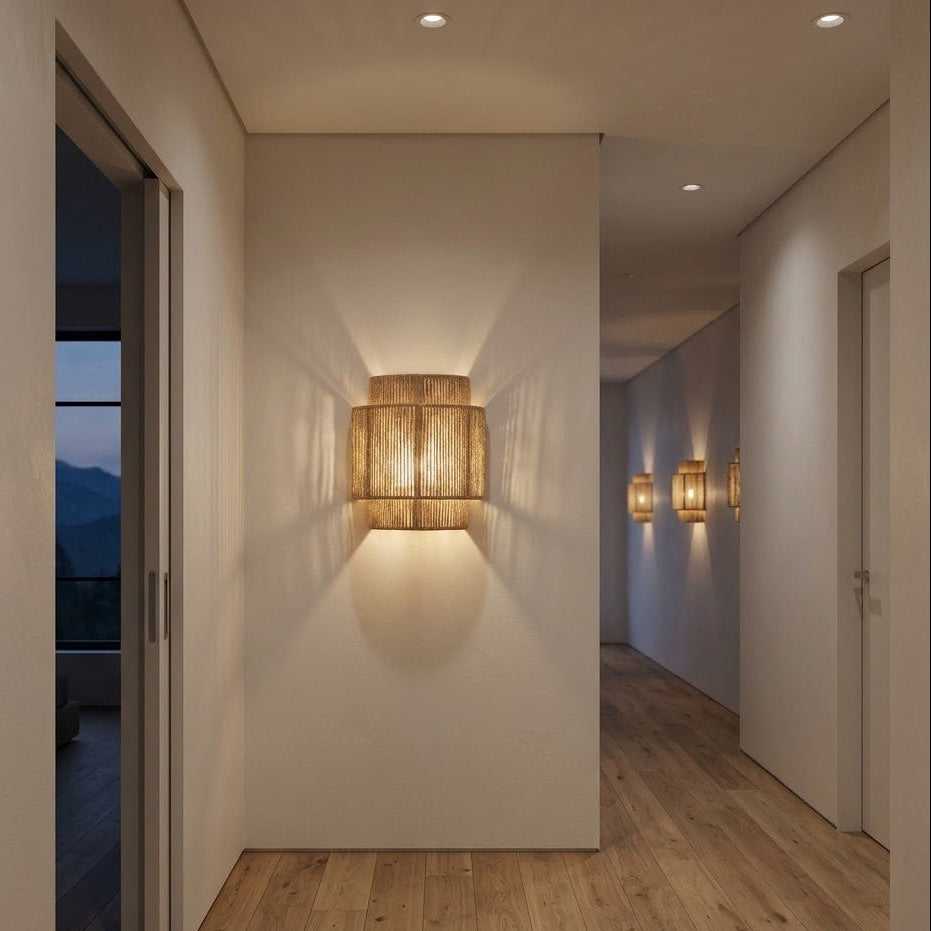 Rattan Rope Wall Sconce | Japandi Boho | E27 LED | Qonforta