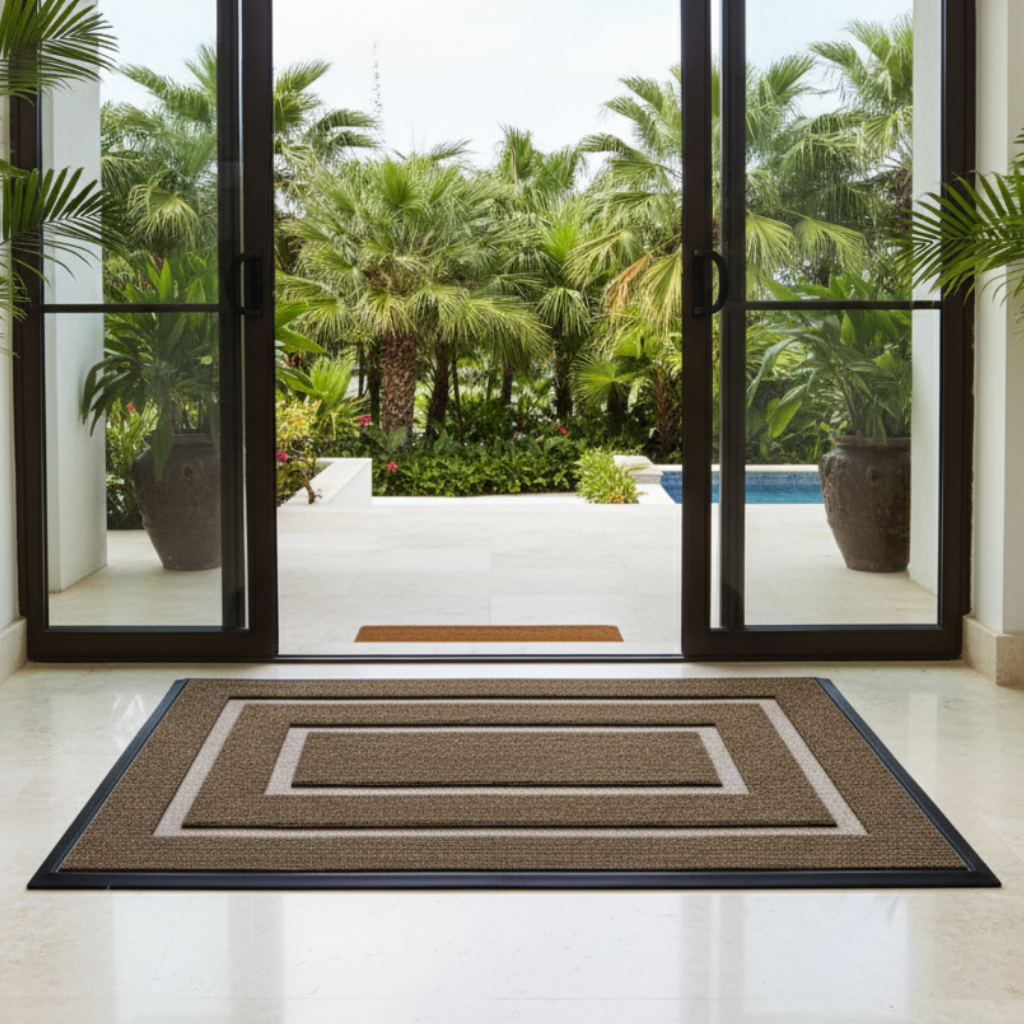 Curved Thread Outdoor Doormat | Non-Slip Rubber Backing | Qonforta