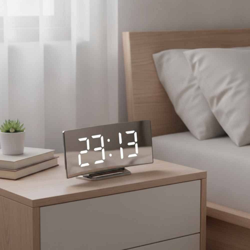 Curved LED Digital Alarm Clock | Adjustable Dimming | Qonforta