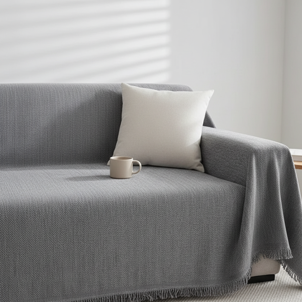 Chenille Couch Cover, Pet-Friendly Water-Resistant | Modern Minimalist | Qonforta