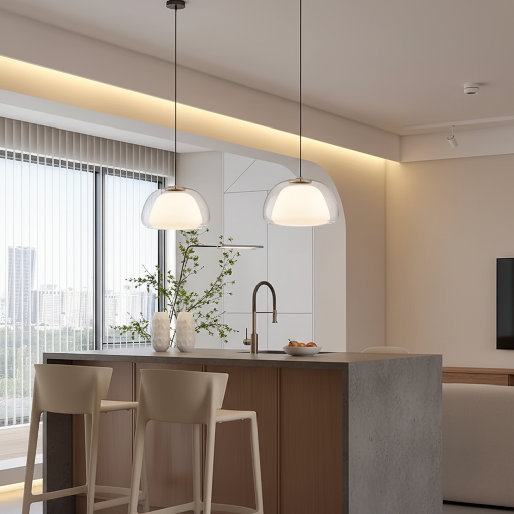 Modern Glass Dome Pendant Light | Adjustable Kitchen Island Pendant | Qonforta