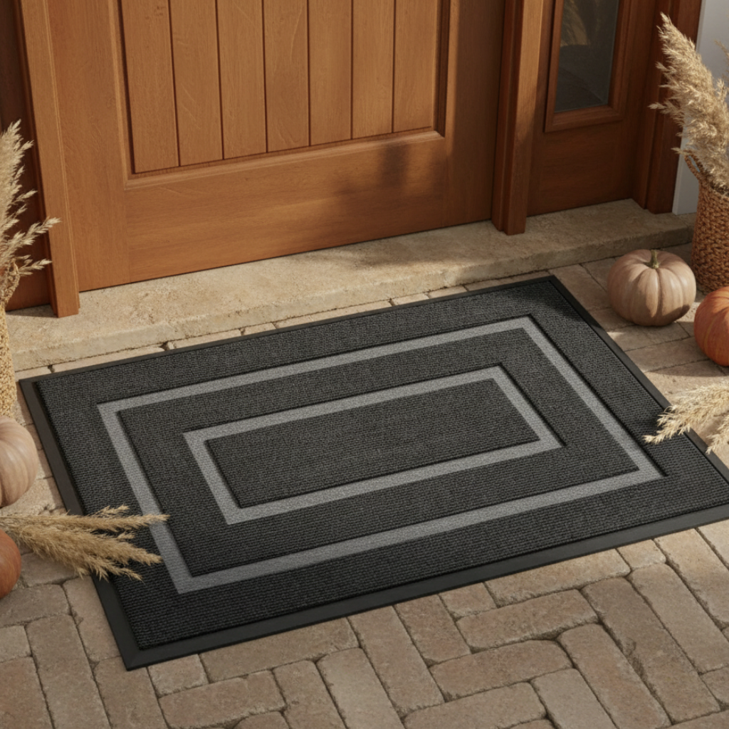 Curved Thread Outdoor Doormat | Non-Slip Rubber Backing | Qonforta