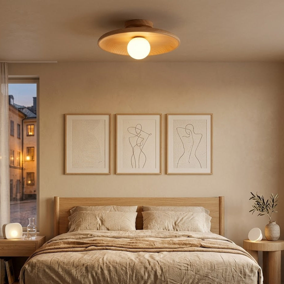 Nordic Solid Wood Disc Flush Mount Ceiling Light | Light & Dark, Warm & Cool | Qonforta