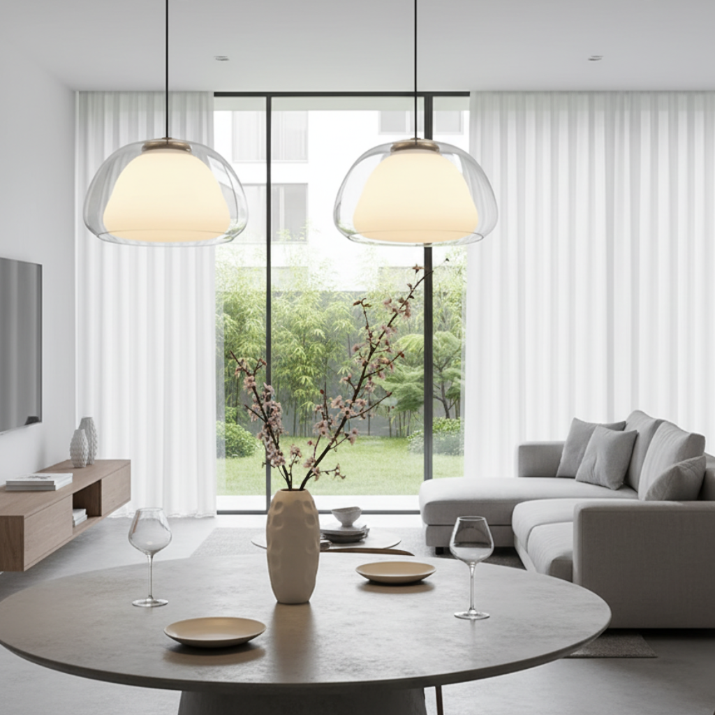 Modern Glass Dome Pendant Light | Adjustable Kitchen Island Pendant | Qonforta