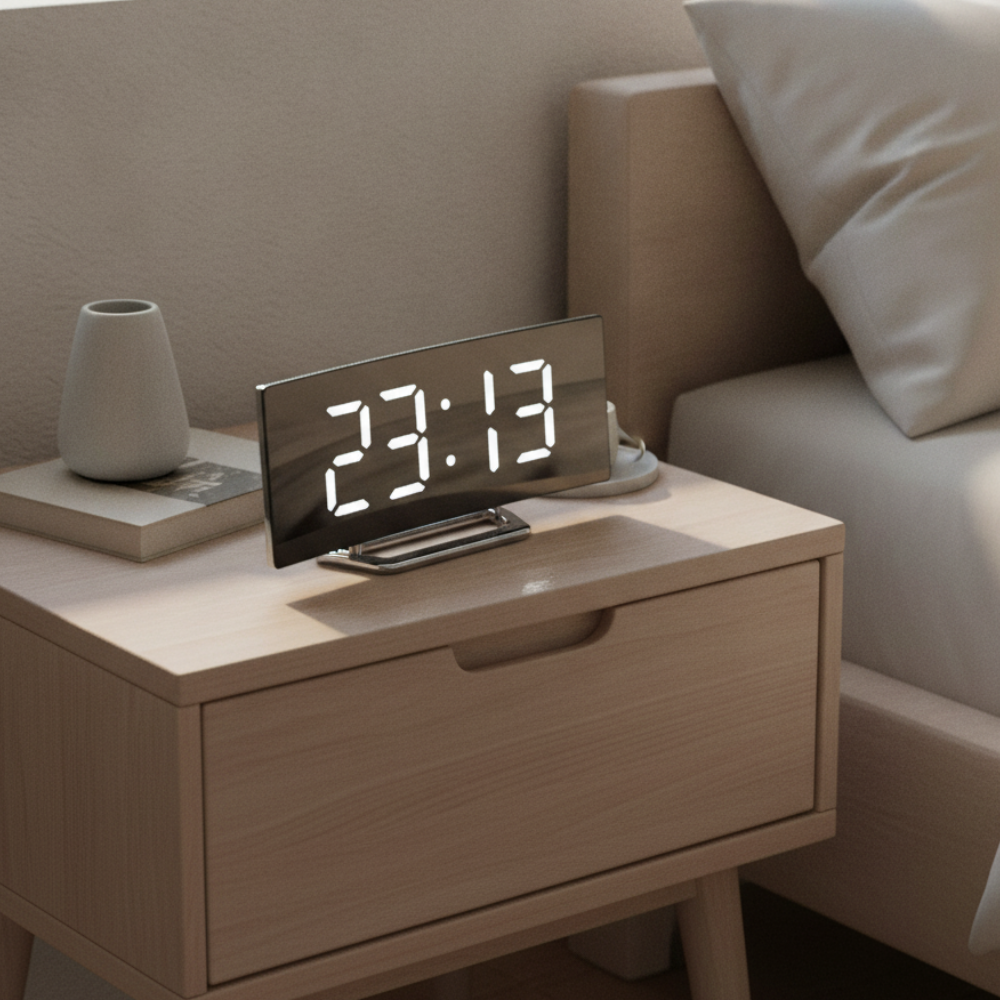 Curved LED Digital Alarm Clock | Adjustable Dimming | Qonforta