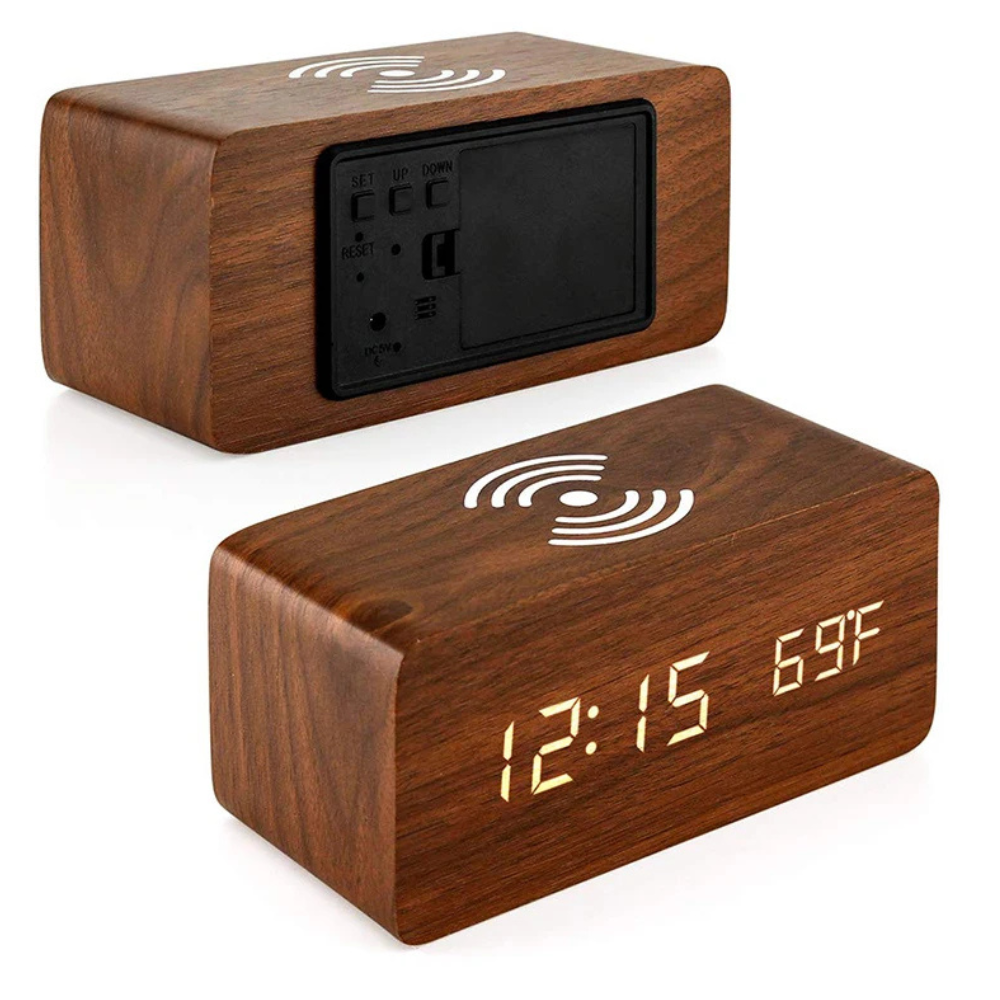 Wooden Alarm Clock | Wireless Charging | Qonforta