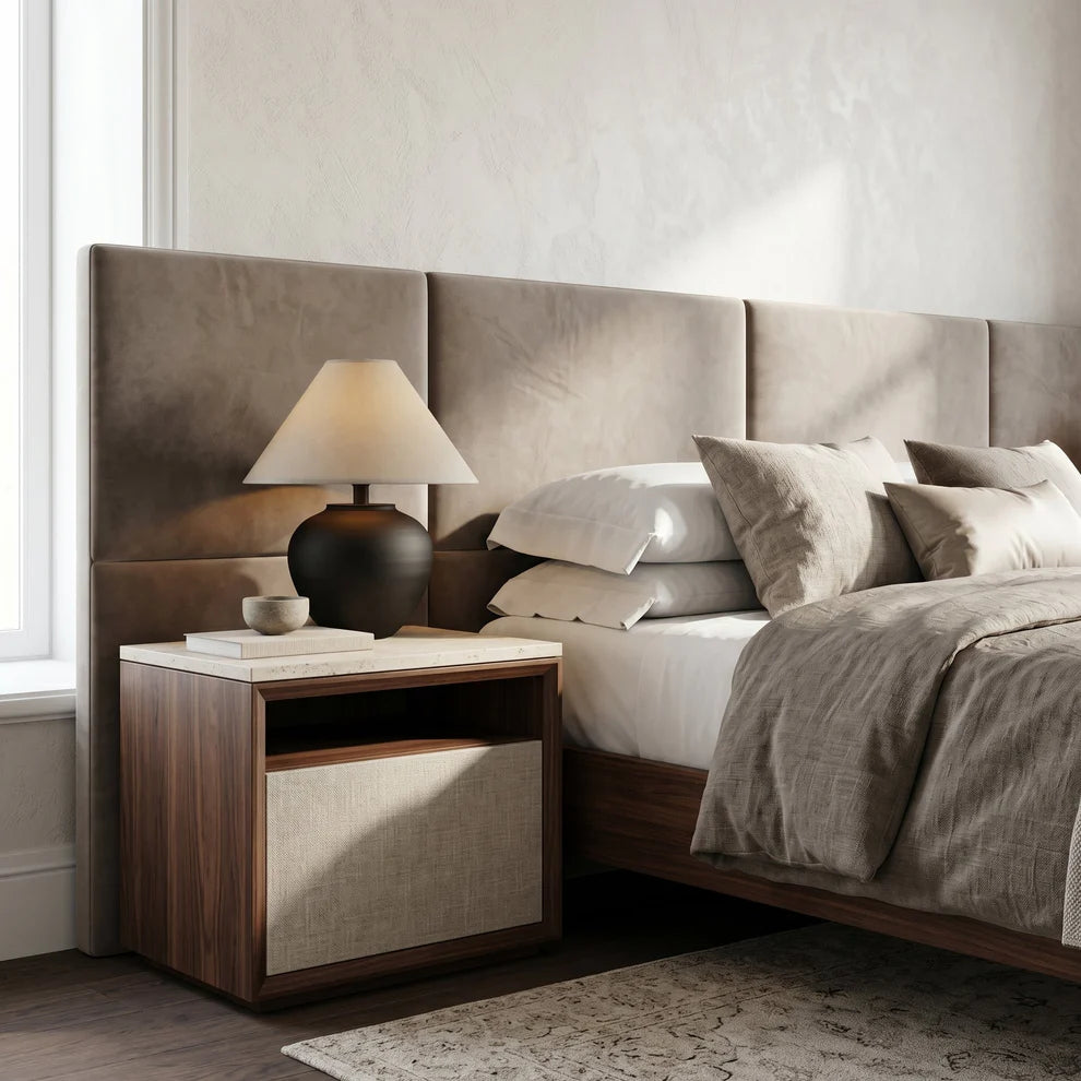 Colette Victorian Ceramic Table Lamp | Matte Black & Linen Shade | Qonforta
