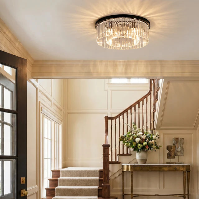 Ribbed Crystal Glass Flush Mount Light | Qonforta