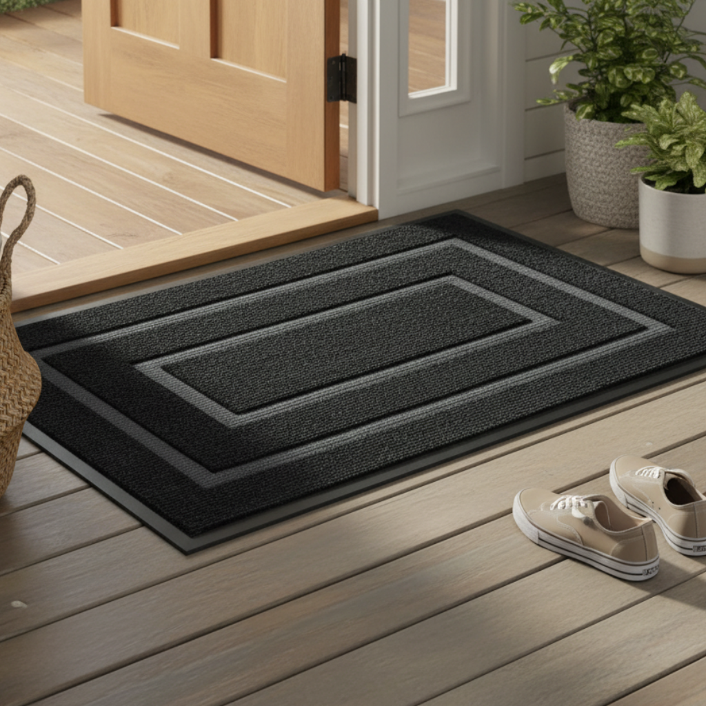 Curved Thread Outdoor Doormat | Non-Slip Rubber Backing | Qonforta