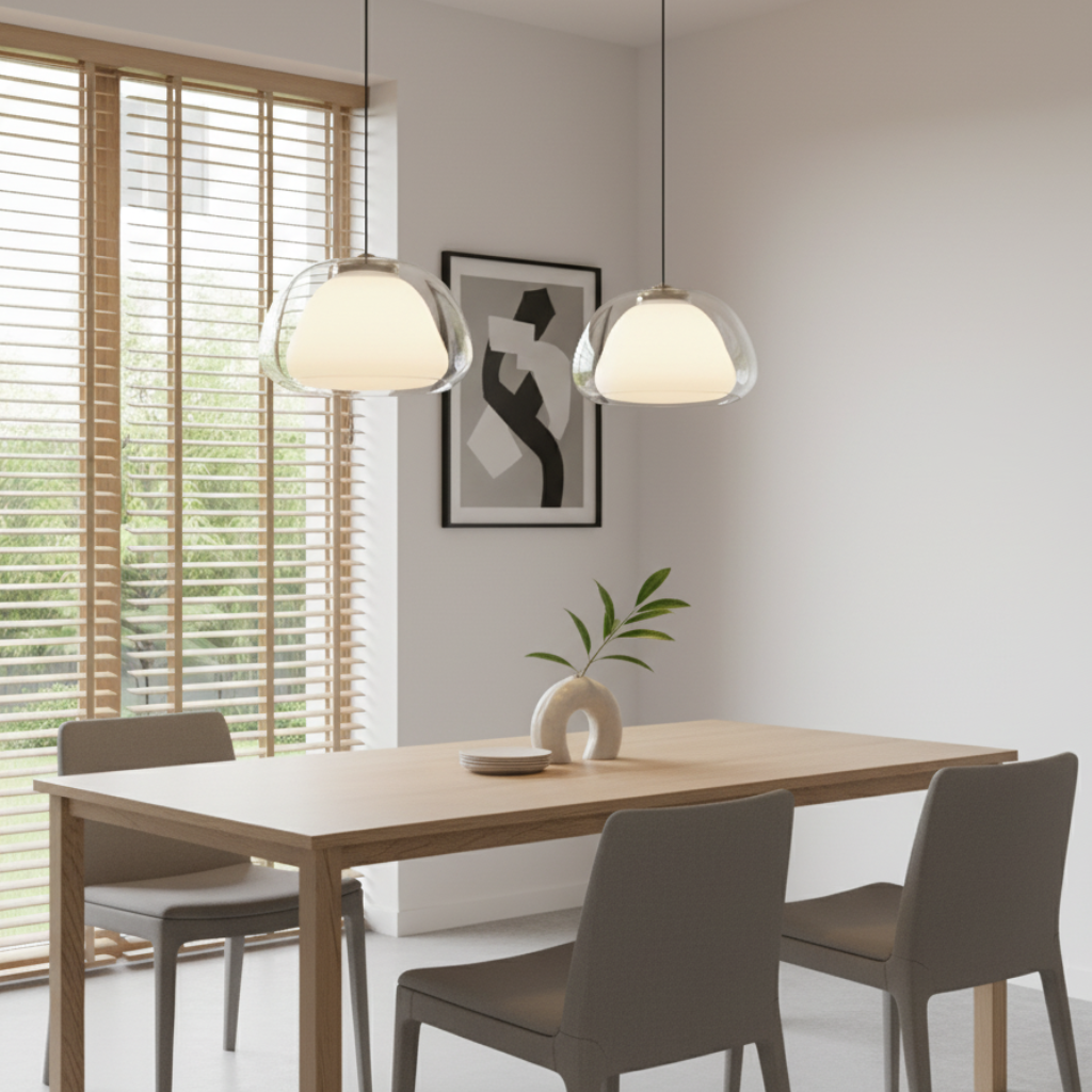 Modern Glass Dome Pendant Light | Adjustable Kitchen Island Pendant | Qonforta