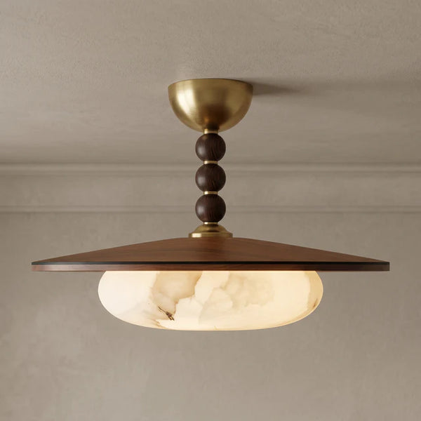Alabaster Walnut Semi-Flush Ceiling Light | Warm White | Qonforta