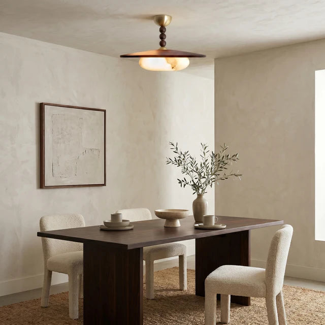 Alabaster Walnut Semi-Flush Ceiling Light | Warm White | Qonforta