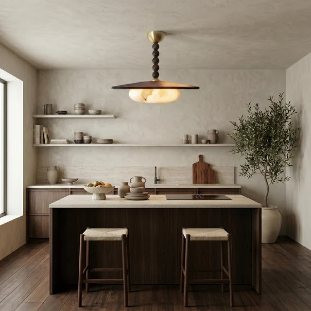 Alabaster Walnut Semi-Flush Ceiling Light | Warm White | Qonforta