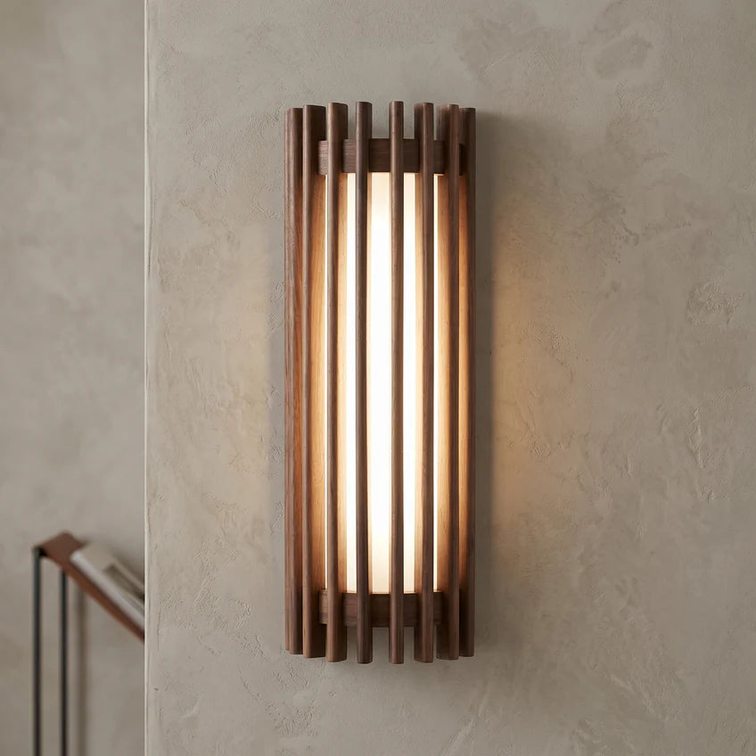 Walnut Wood Slat Wall Sconce | Warm White & Dimmable | Qonforta