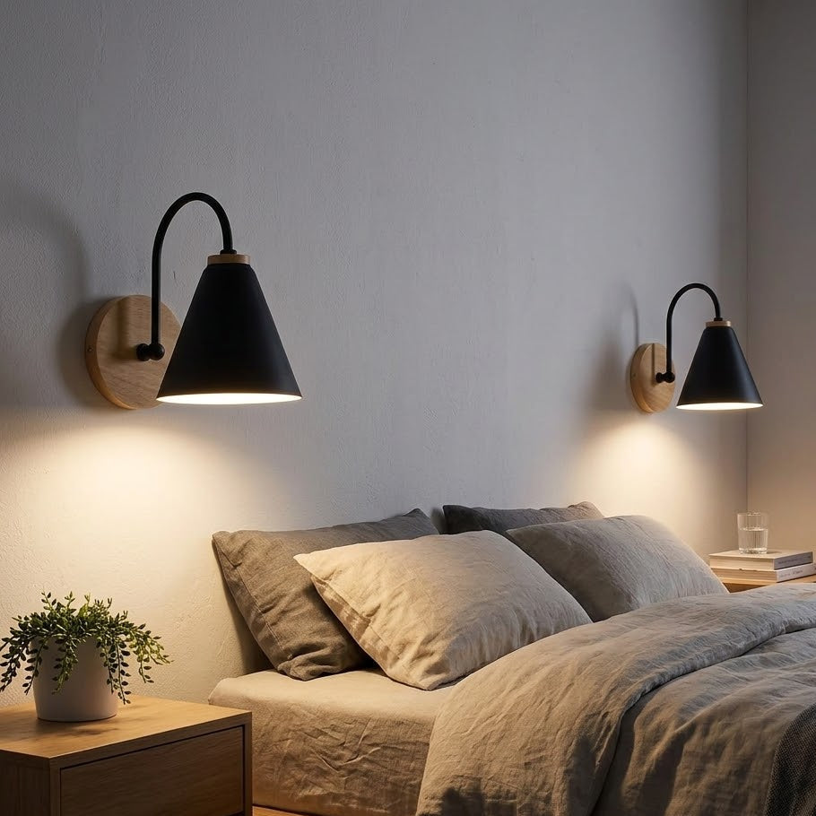 Nordic Iron Wall Sconce | Wood Base | 2 Colors | Qonforta
