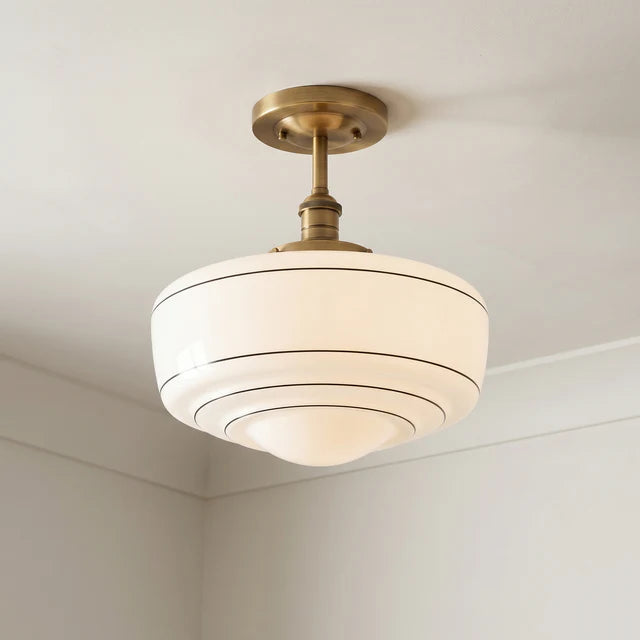 Tiered Opal Glass Semi-Flush Ceiling Light | Antique Brass | Qonforta