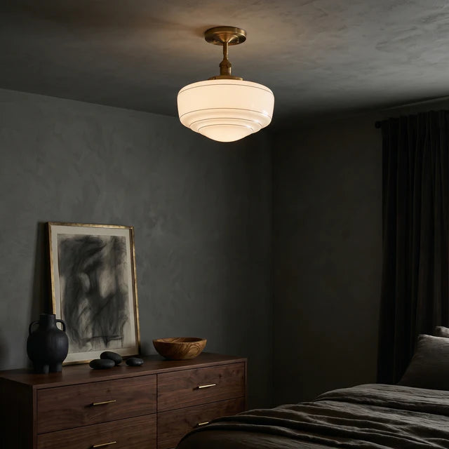 Tiered Opal Glass Semi-Flush Ceiling Light | Antique Brass | Qonforta