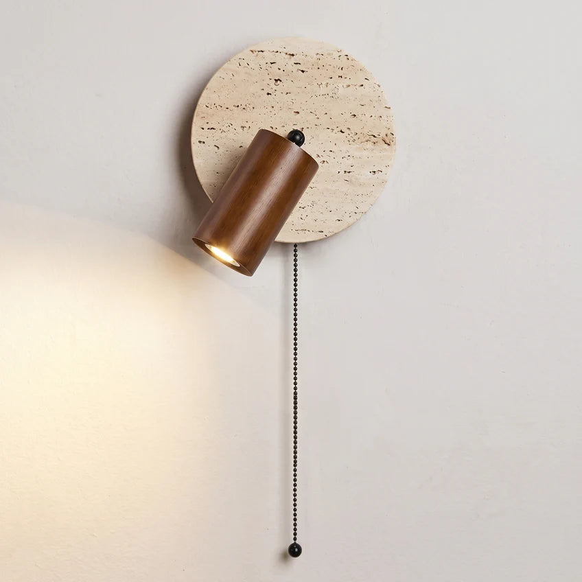 Travertine Marble Rotatable Wall Sconce | Wood & Walnut | Qonforta
