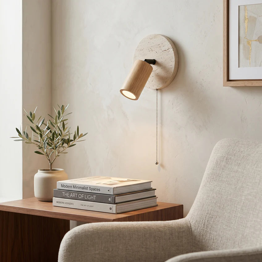 Travertine Marble Rotatable Wall Sconce | Wood & Walnut | Qonforta