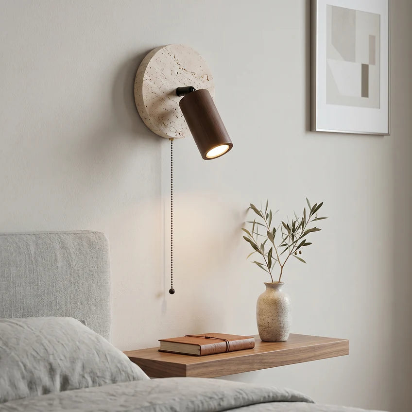 Travertine Marble Rotatable Wall Sconce | Wood & Walnut | Qonforta