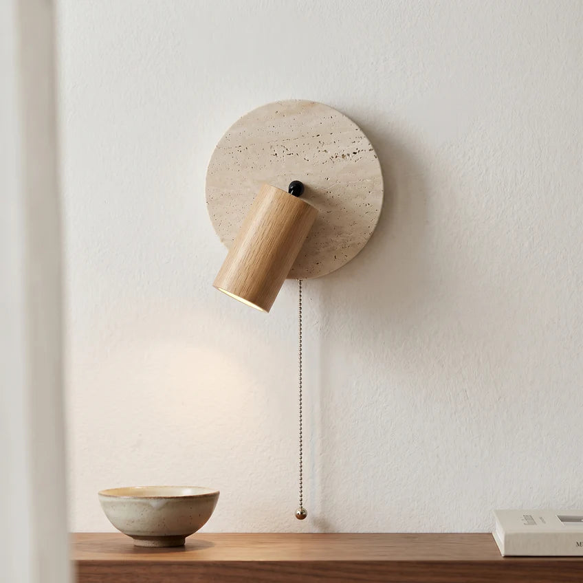 Travertine Marble Rotatable Wall Sconce | Wood & Walnut | Qonforta