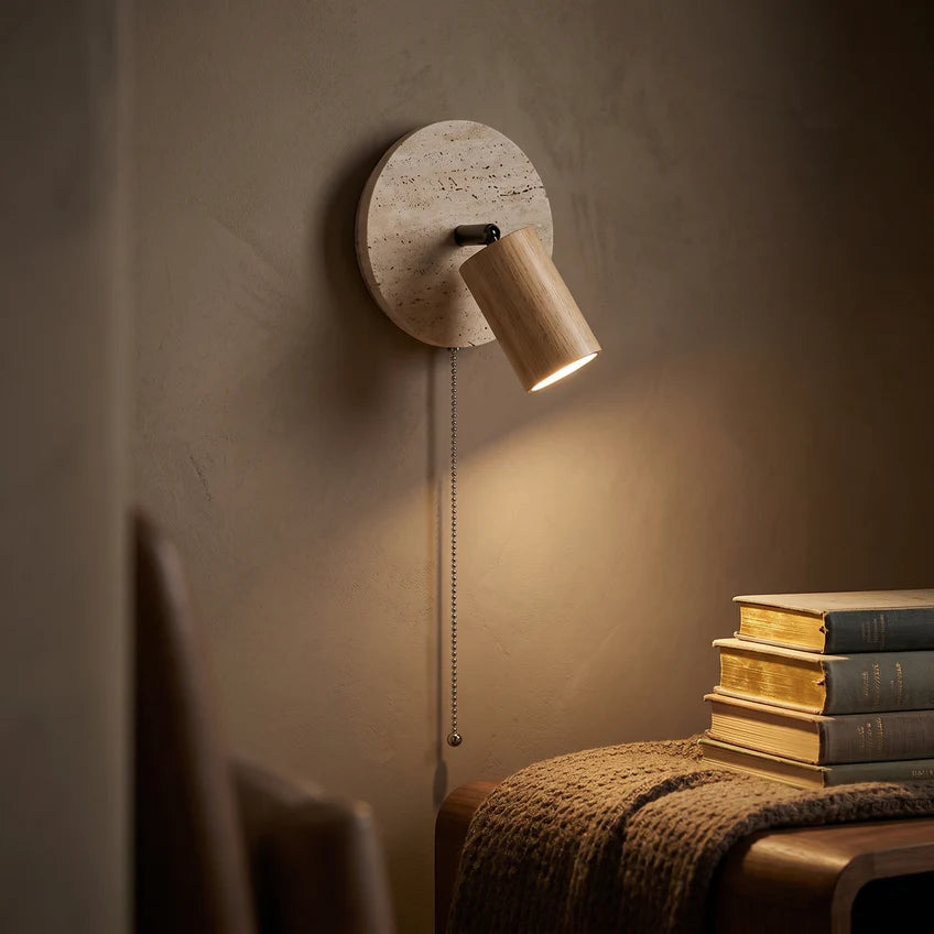 Travertine Marble Rotatable Wall Sconce | Wood & Walnut | Qonforta