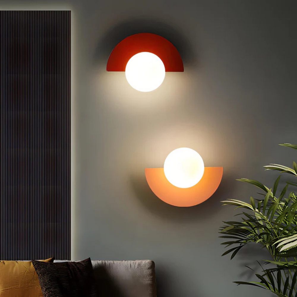 Lyca modern wall sconce, half ring with a round globe