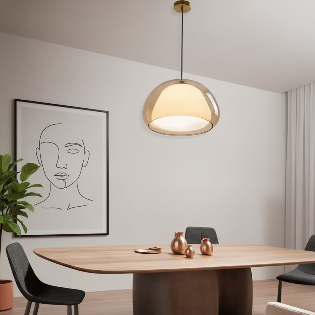 Modern Glass Dome Pendant Light | Adjustable Kitchen Island Pendant | Qonforta
