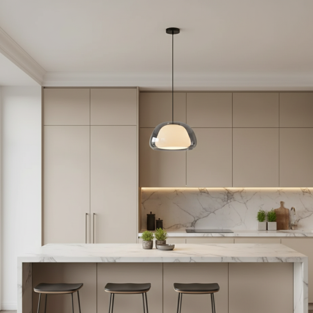 Modern Glass Dome Pendant Light | Adjustable Kitchen Island Pendant | Qonforta