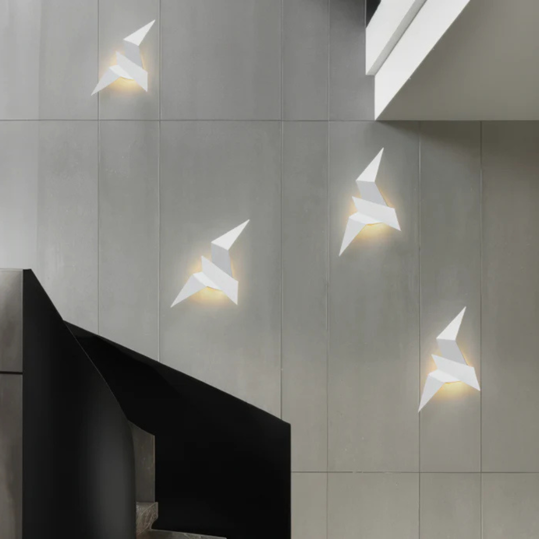 Origami bird shaped metal wall lamp
