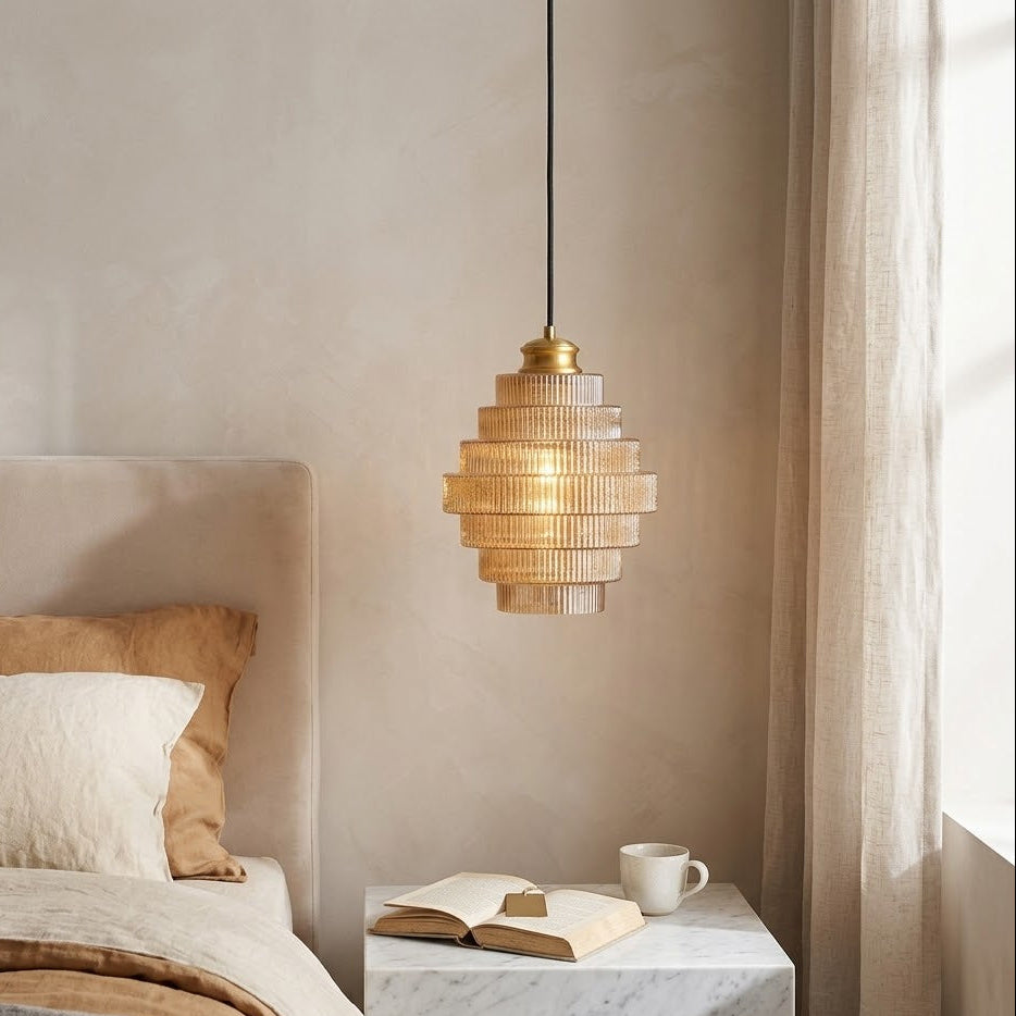 RidgeGlow Tiered Glass Pendant Light | Amber & Smoke Gray | Qonforta
