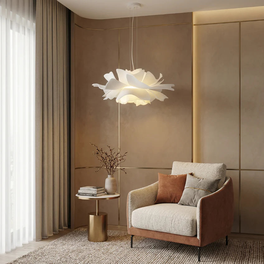 White Lotus Pendant Light | Sculptural Floral | 3 Sizes | Qonforta