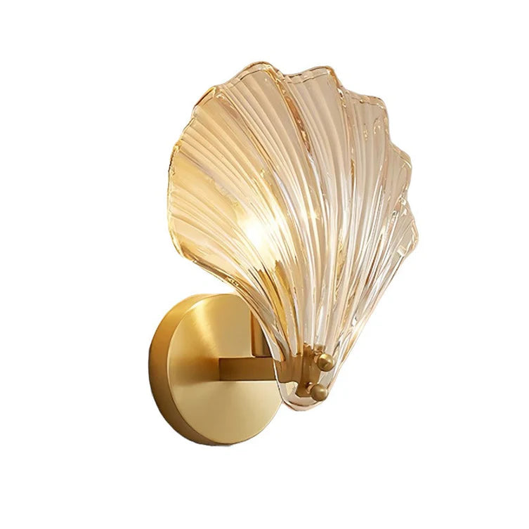 Brass Seashell Glass Wall Sconce | Clear & Brown Glass | Qonforta