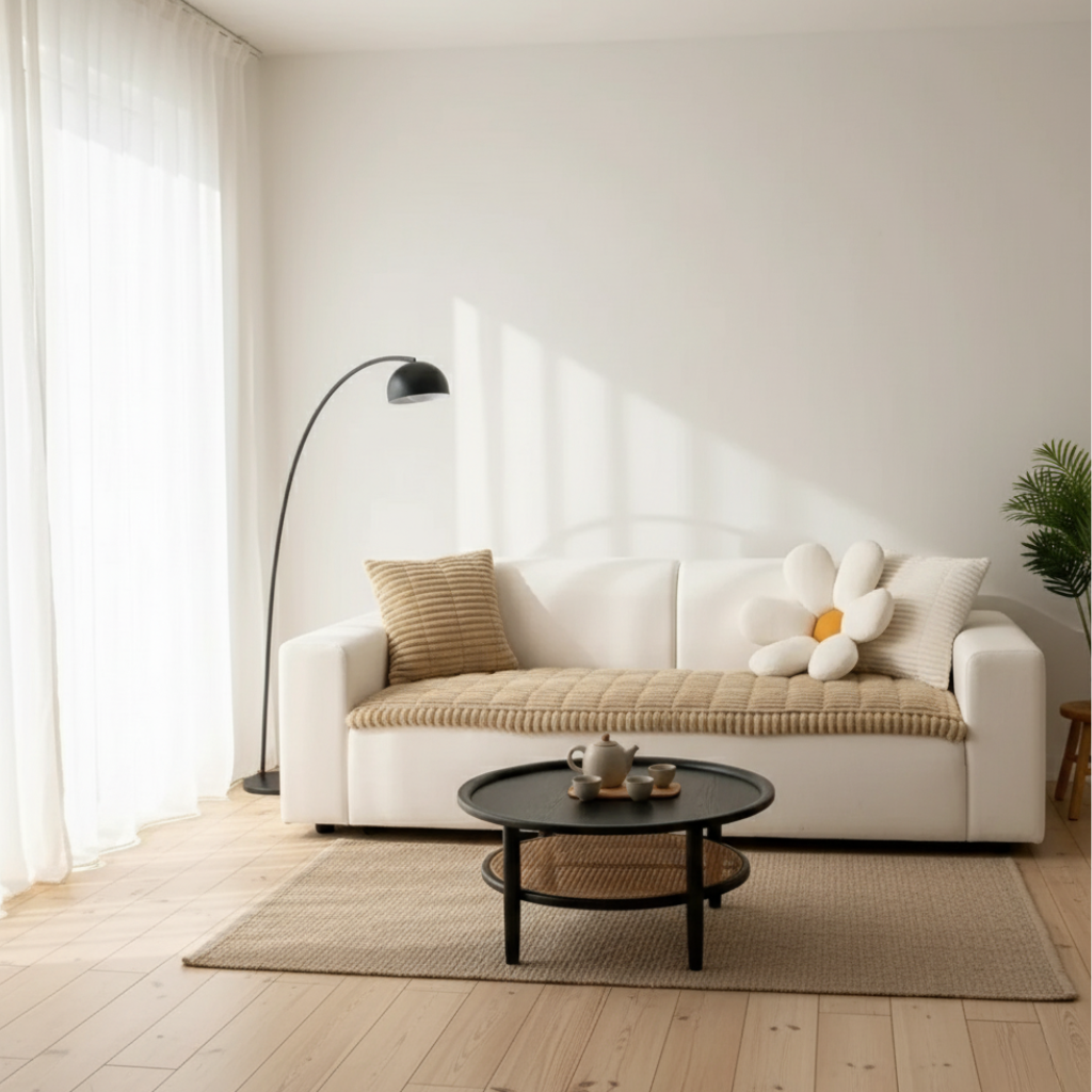Plush Flannel Couch Cover, Anti-Slip Pleated Edges | Pet-Friendly | Qonforta