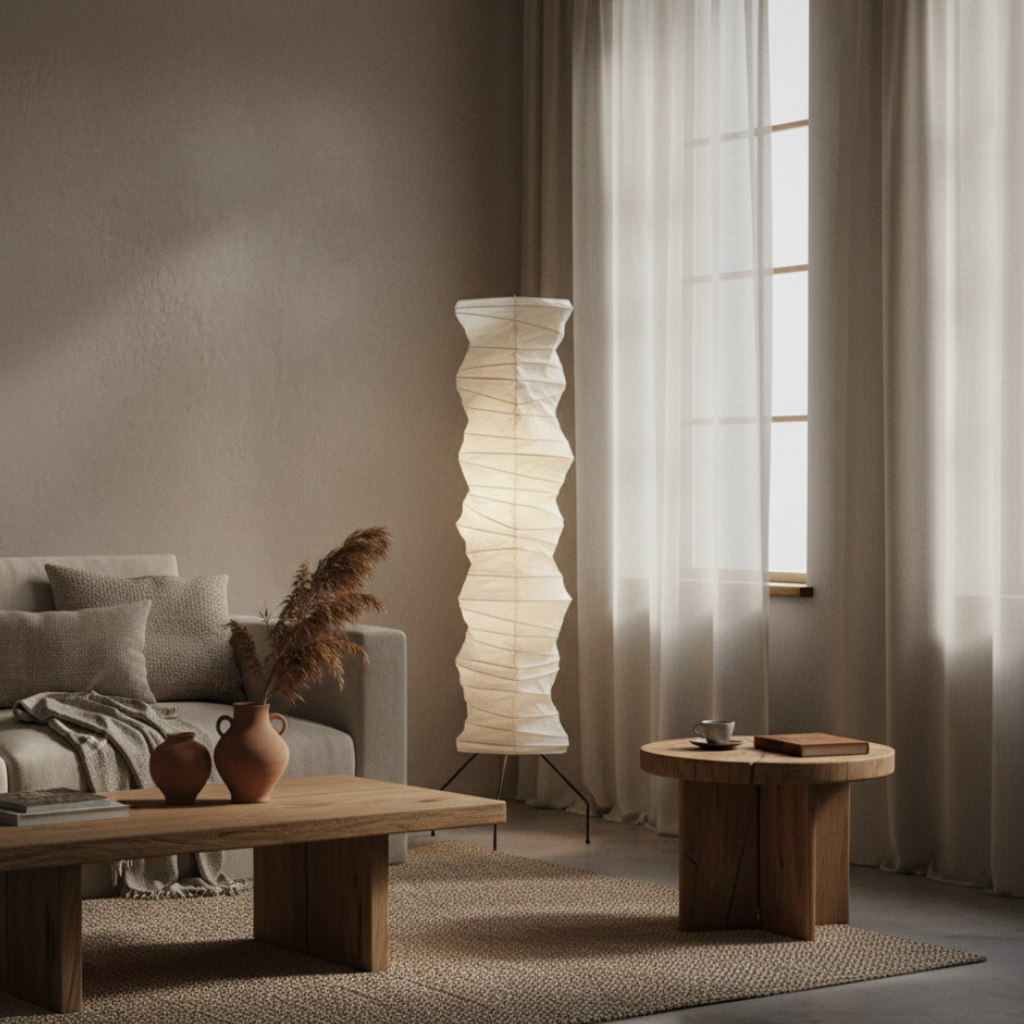 WabiSabi Rice Paper Floor Lamp Japandi Style | Qonforta