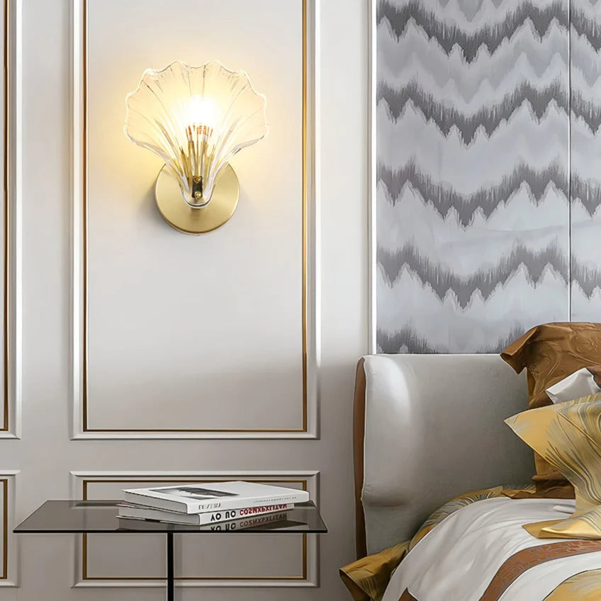 Brass Seashell Glass Wall Sconce | Clear & Brown Glass | Qonforta