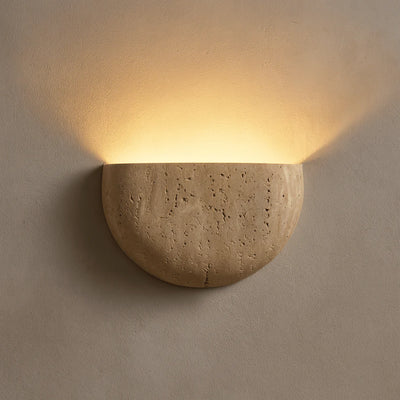 Travertine Wall Sconce, Natural Stone Half Bowl Uplight, Hardwired