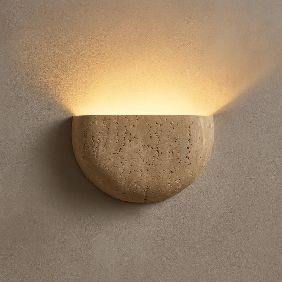 Siya Travertine Wall Sconce | Natural Stone Half-Bowl Light | Qonforta