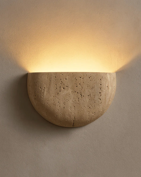 Siya Travertine Wall Sconce | Natural Stone Half-Bowl Light | Qonforta