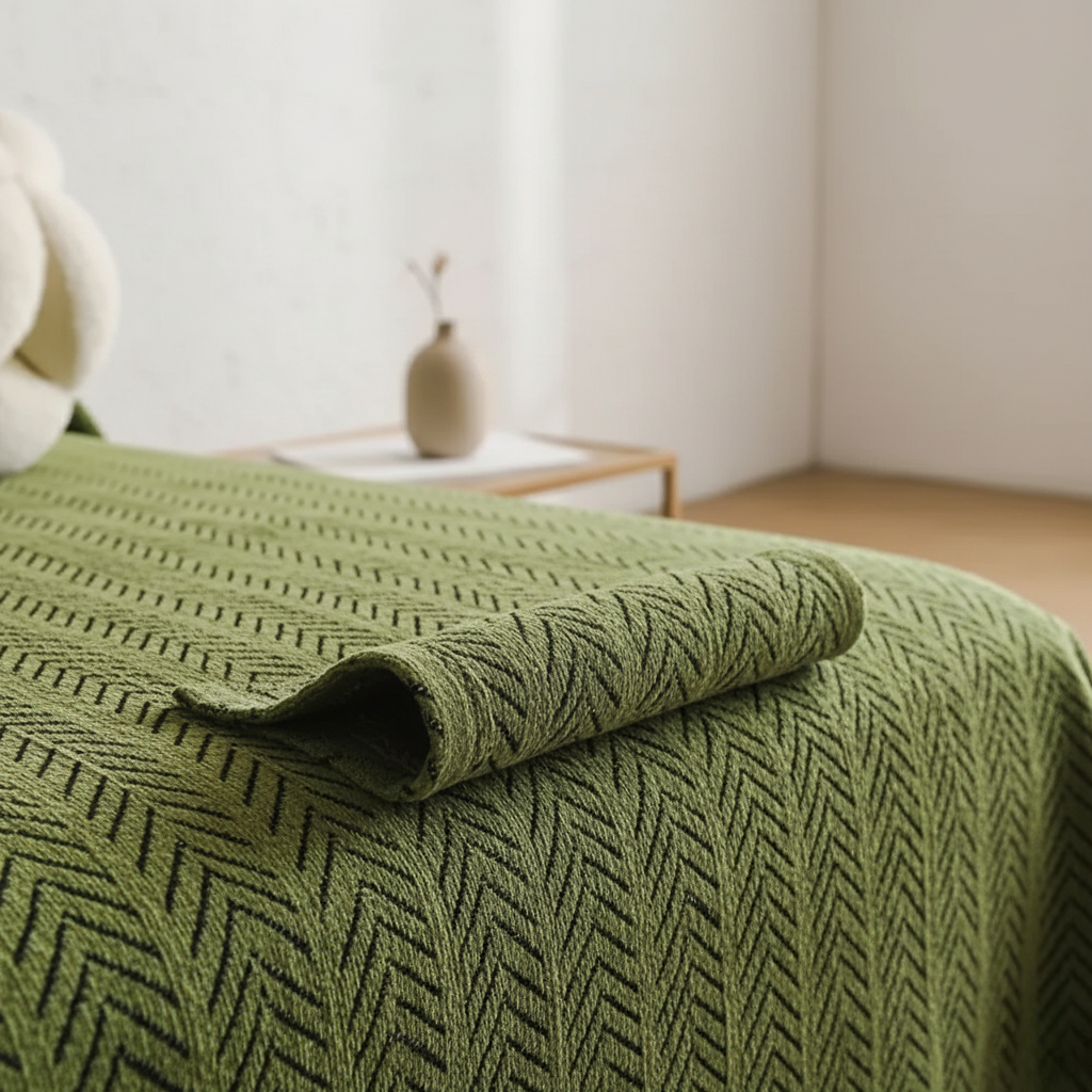 Herringbone Chenille Couch Cover, Pet-Friendly Non-Slip | Tassel Detail | Qonforta