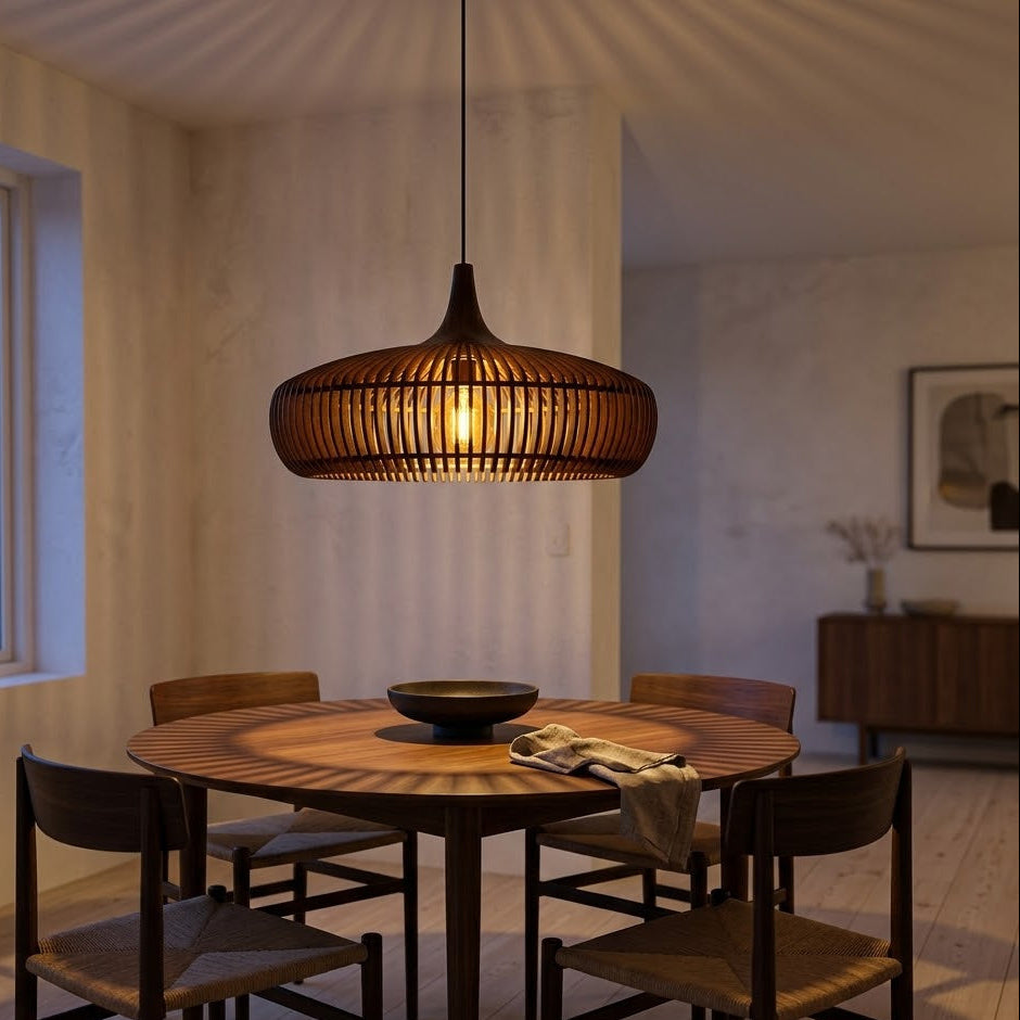 Nordic Wood Slat Pendant Light | 2 Colors 2 Modes | Qonforta