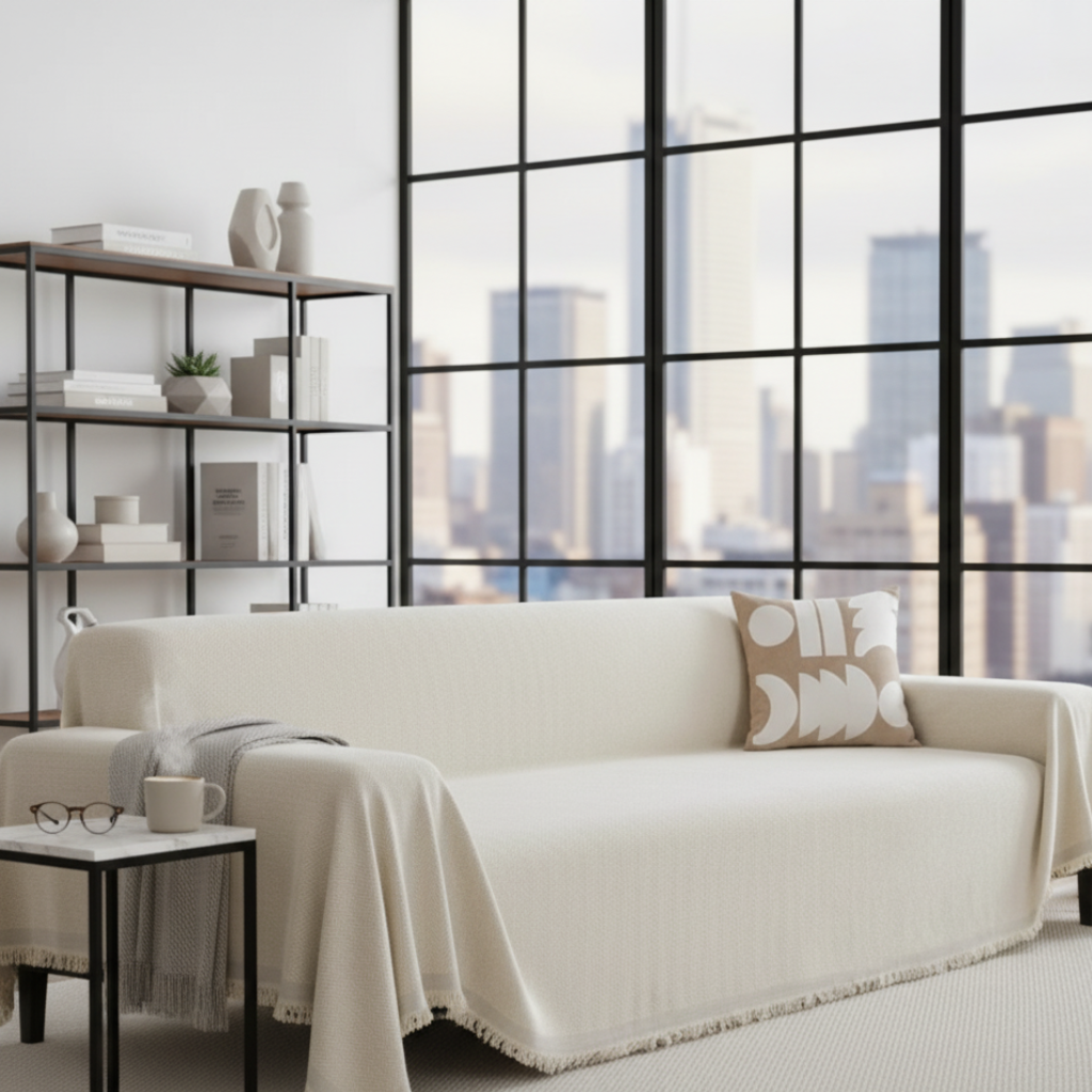 Chenille Couch Cover, Pet-Friendly Water-Resistant | Modern Minimalist | Qonforta