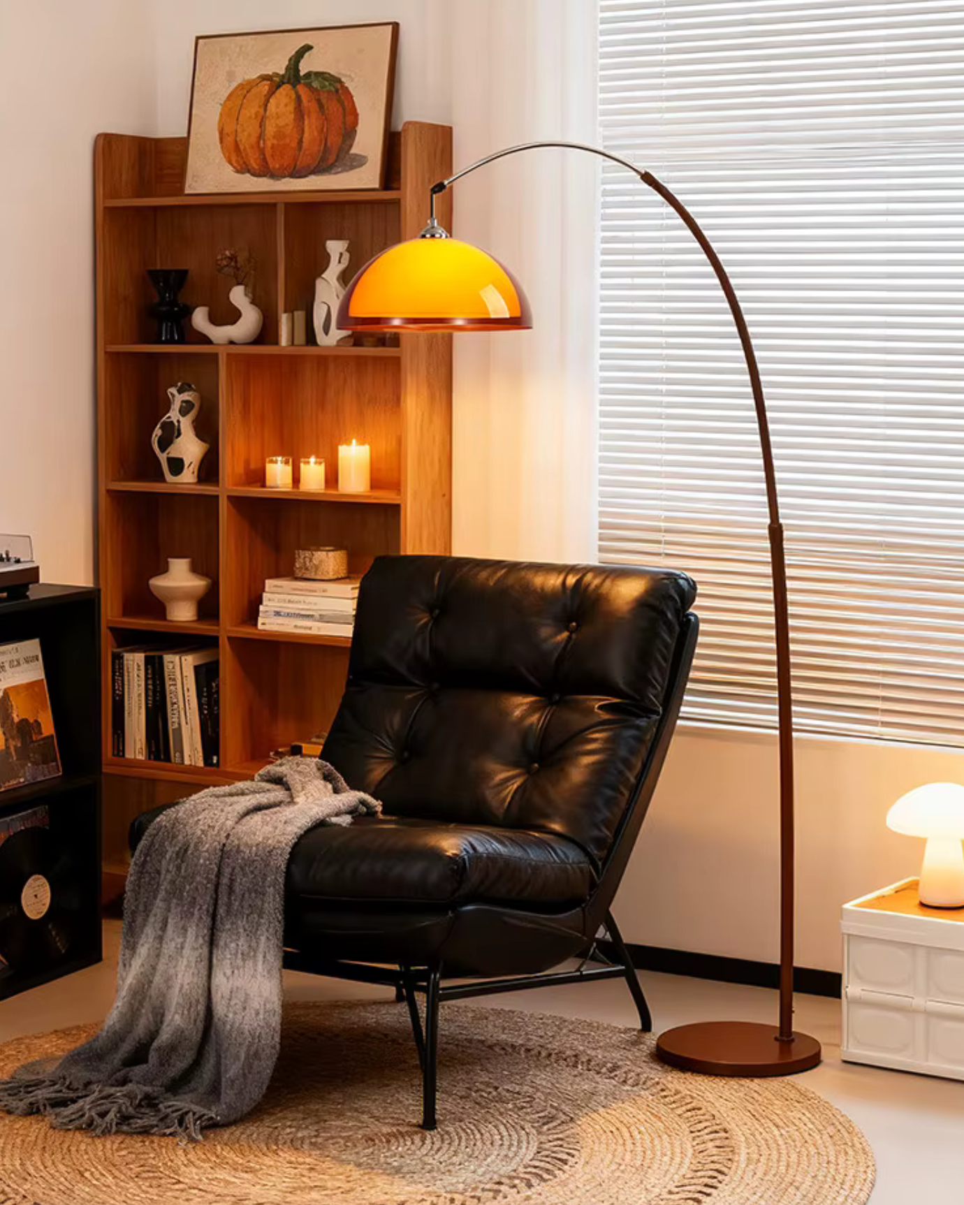 Ventoro Arc Floor Lamp | Mid-Century Walnut Finish | Qonforta
