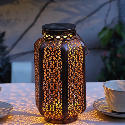 Copper Finish Solar Lantern, Outdoor Hanging or Tabletop Metal Lantern