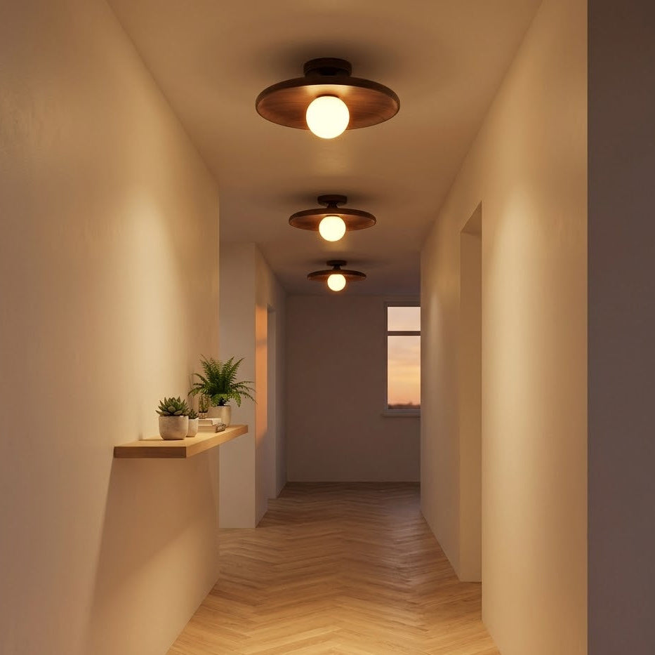 Nordic Solid Wood Disc Flush Mount Ceiling Light | Light & Dark, Warm & Cool | Qonforta